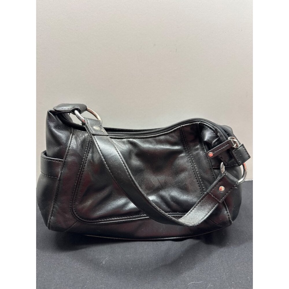 Wilson VTG Black Leather Shoulder Bag With Zipper Pockets & Adjustable Strap